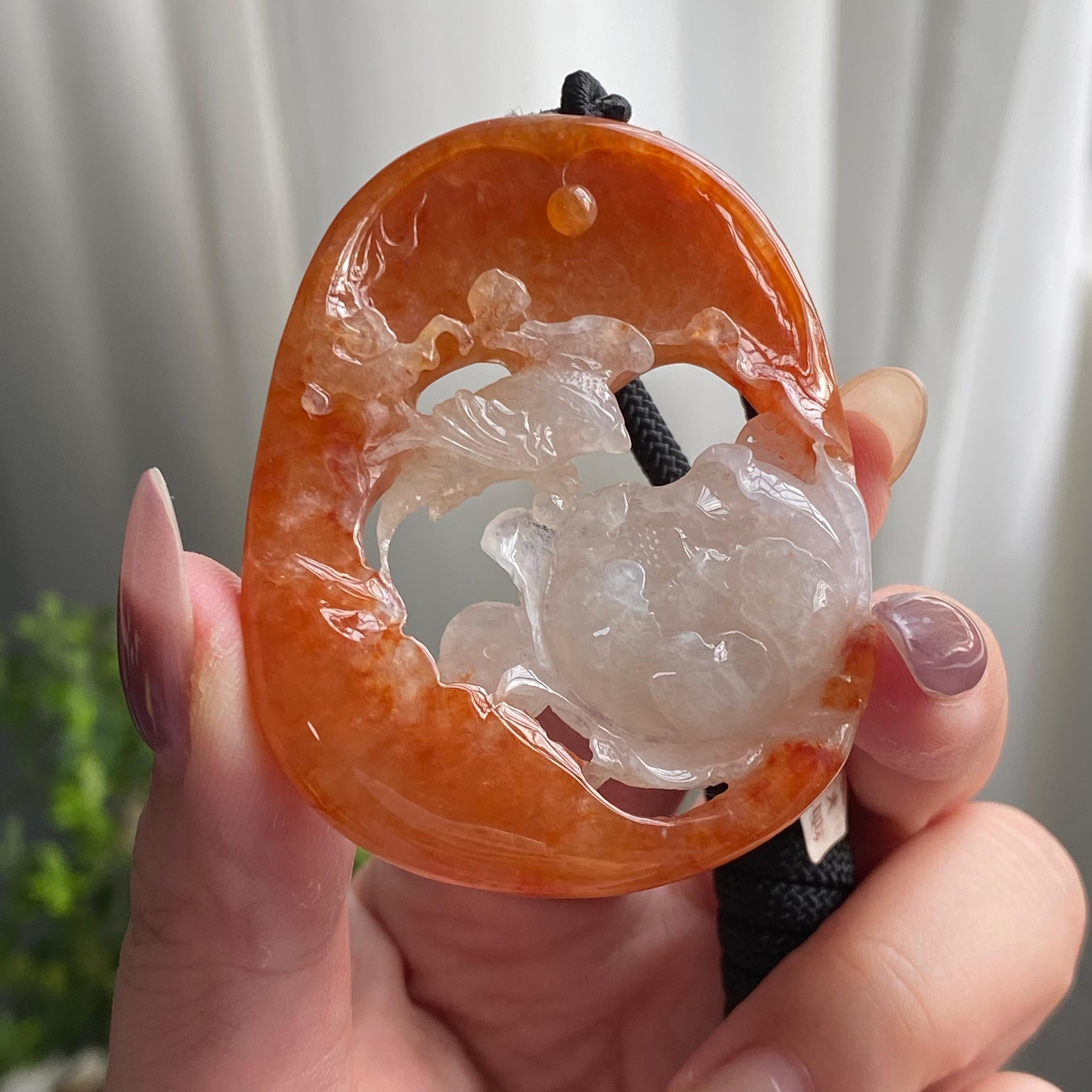 糯冰种黄翡花鸟牌吊坠（yc199628）