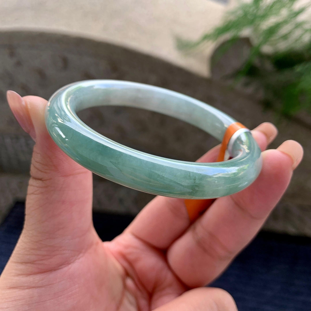 细糯种油青飘蓝花圆条手镯 56圈口 （yc536151）