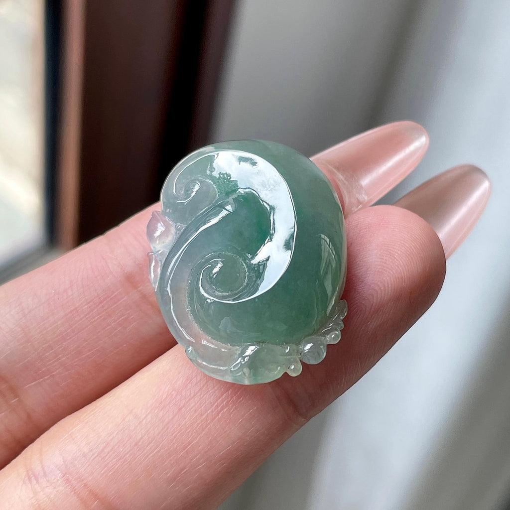 糯冰种油青色湖水绿如意吊坠 天然缅甸A货翡翠（yc525992）
