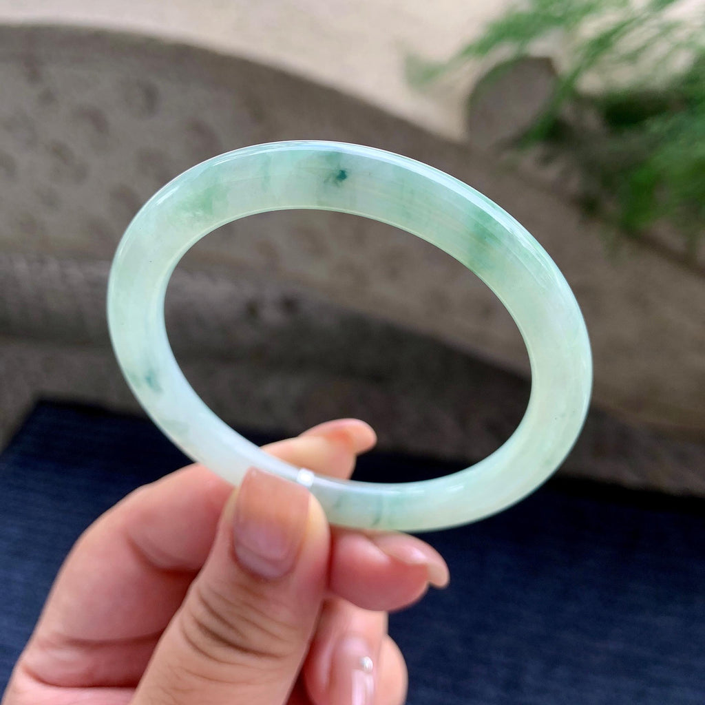 糯种飘蓝花圆条手镯 53.5圈口 （yc537916）