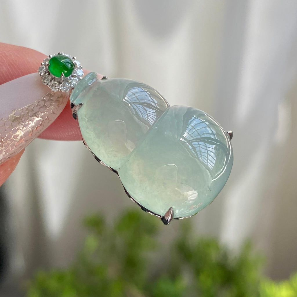 18k金钻镶冰种晴底葫芦吊坠（yc221235）