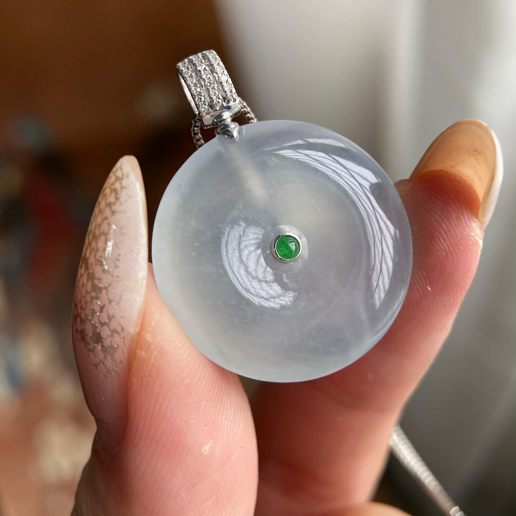 18k金钻镶冰种白月光平安扣吊坠（yc223794）