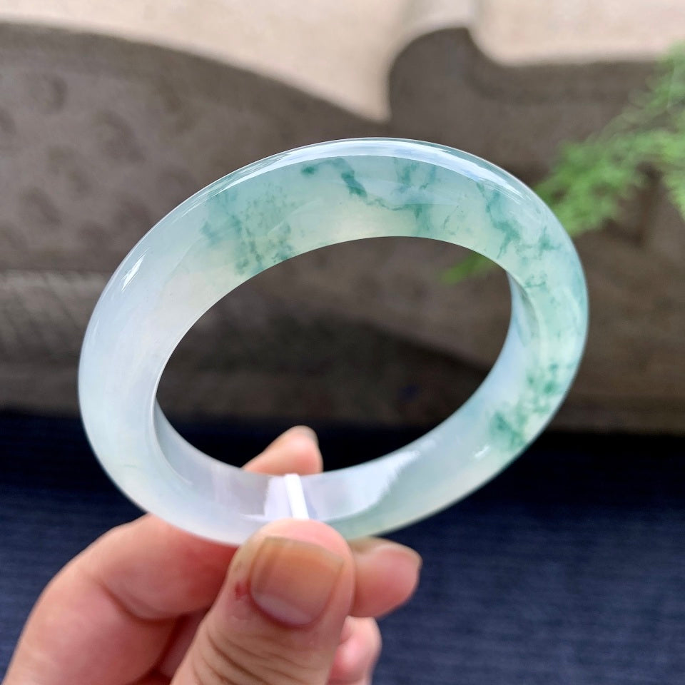 糯冰种飘蓝花平安镯（52mm）（yc169978）
