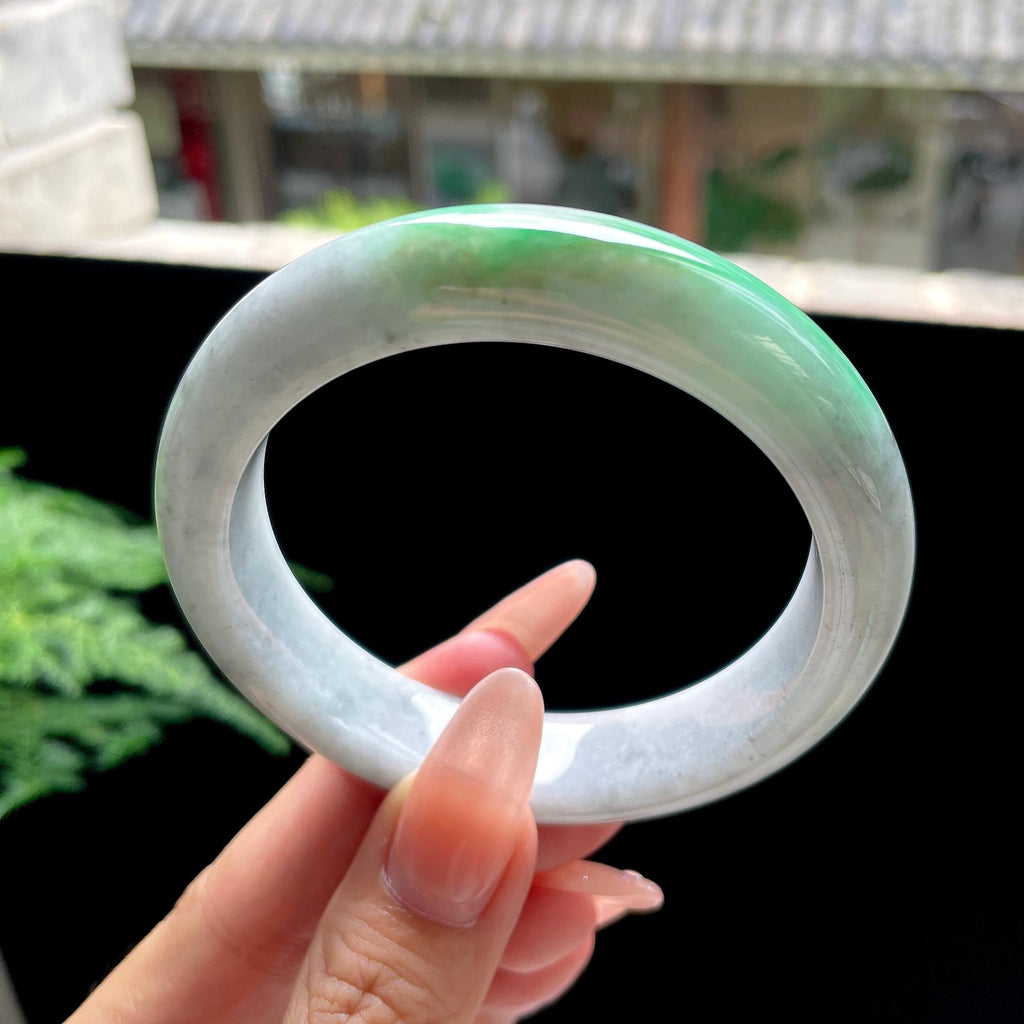 糯种阳绿乌鸡正圈平安镯 57圈口 天然缅甸A货翡翠（yc527797）