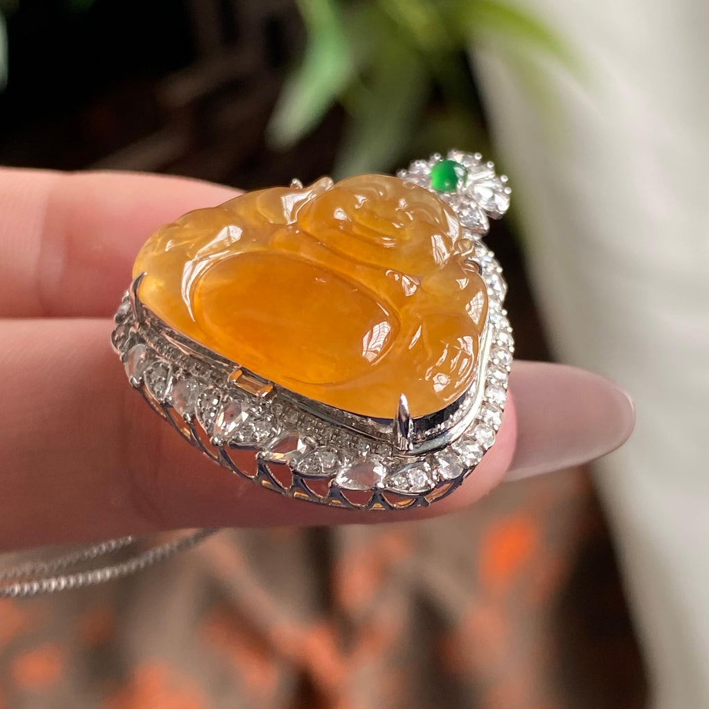 18k金钻镶冰种黄翡佛公吊坠（yc195159）