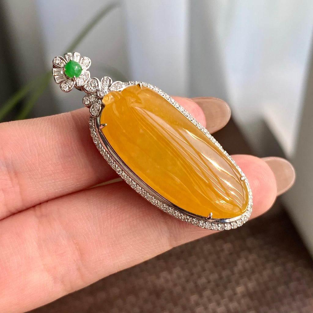 18k金钻镶冰种黄翡福瓜吊坠（yc266193）