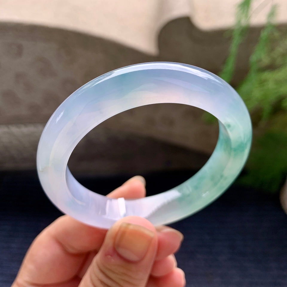 糯冰种紫罗兰飘花平安镯（52.8mm）（yc173916）