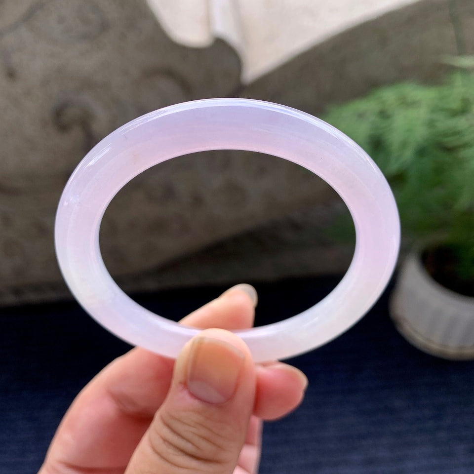 糯冰种淡紫罗兰圆条手镯（52mm）（yc117930）