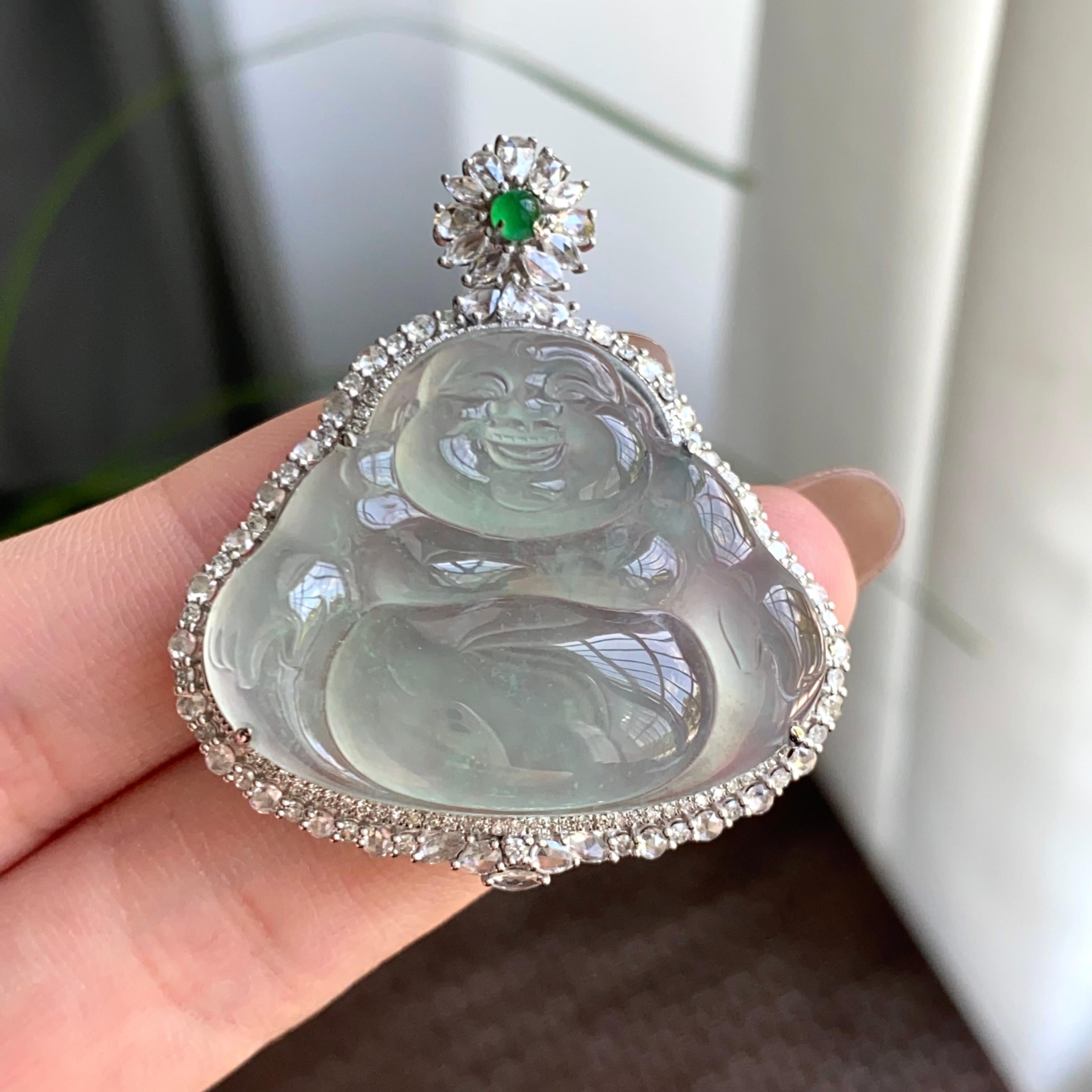 18k金钻镶冰种晴底佛公吊坠（yc263866）