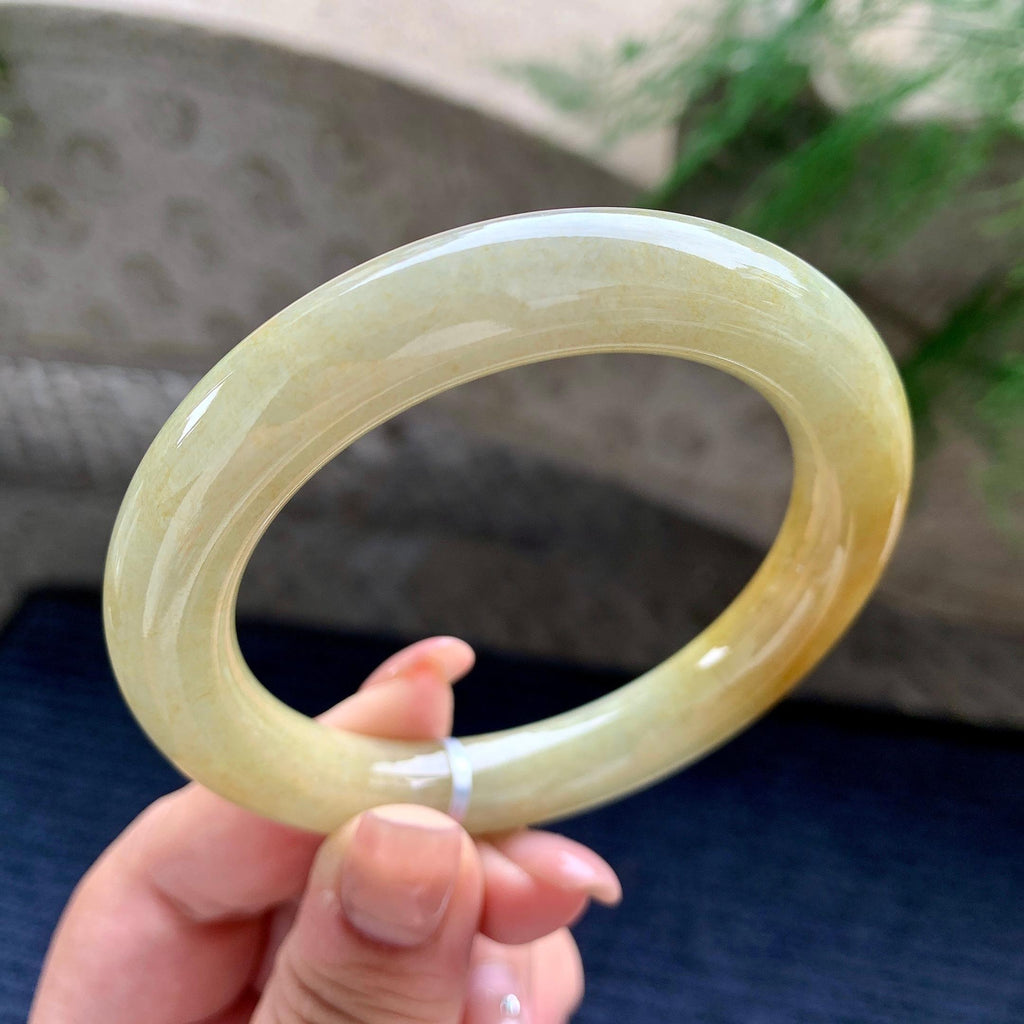 细糯种黄翡圆条手镯 57圈口 （yc537871）
