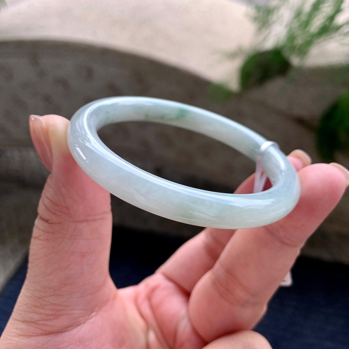小圈口 细糯种飘蓝花圆条手镯 52圈口 （yc705884）