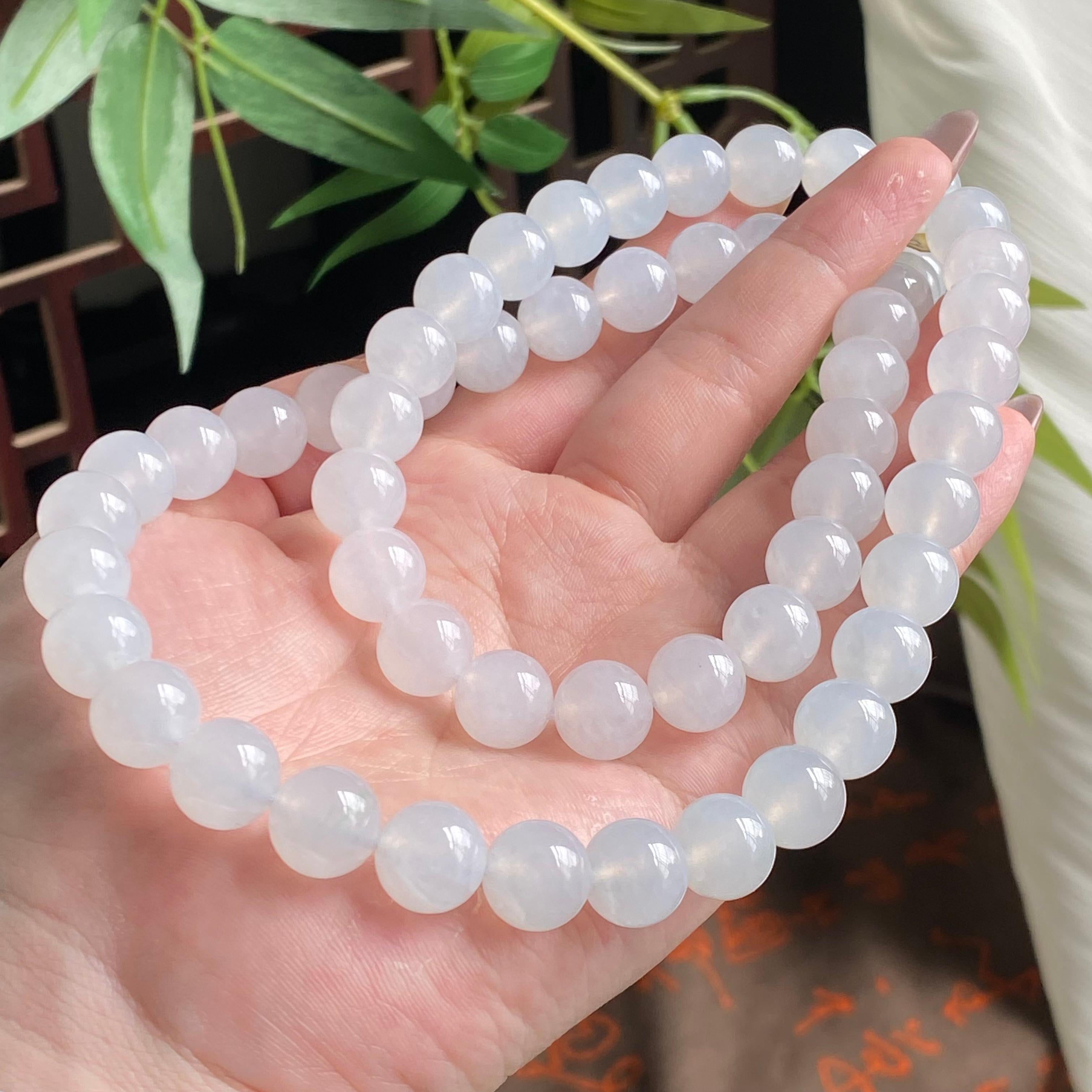 糯冰种白月光珠链（56颗）（yc195190）