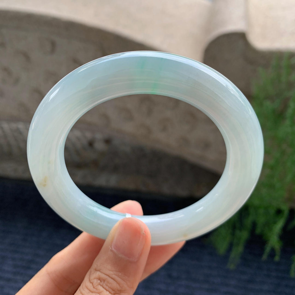 细糯种飘绿圆条手镯 55.5圈（yc709329）