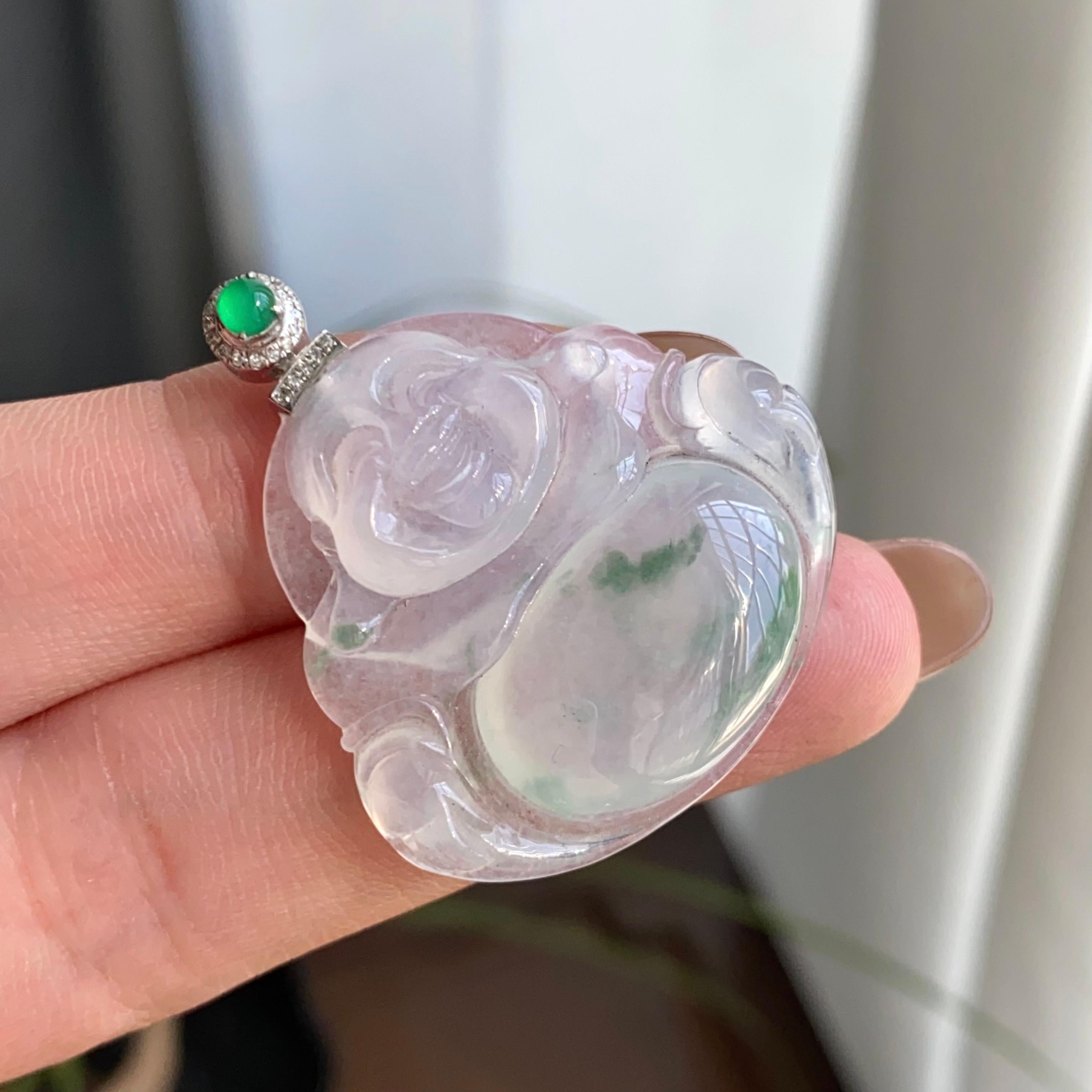 18k金钻镶冰种飘花佛公吊坠（yc263897）