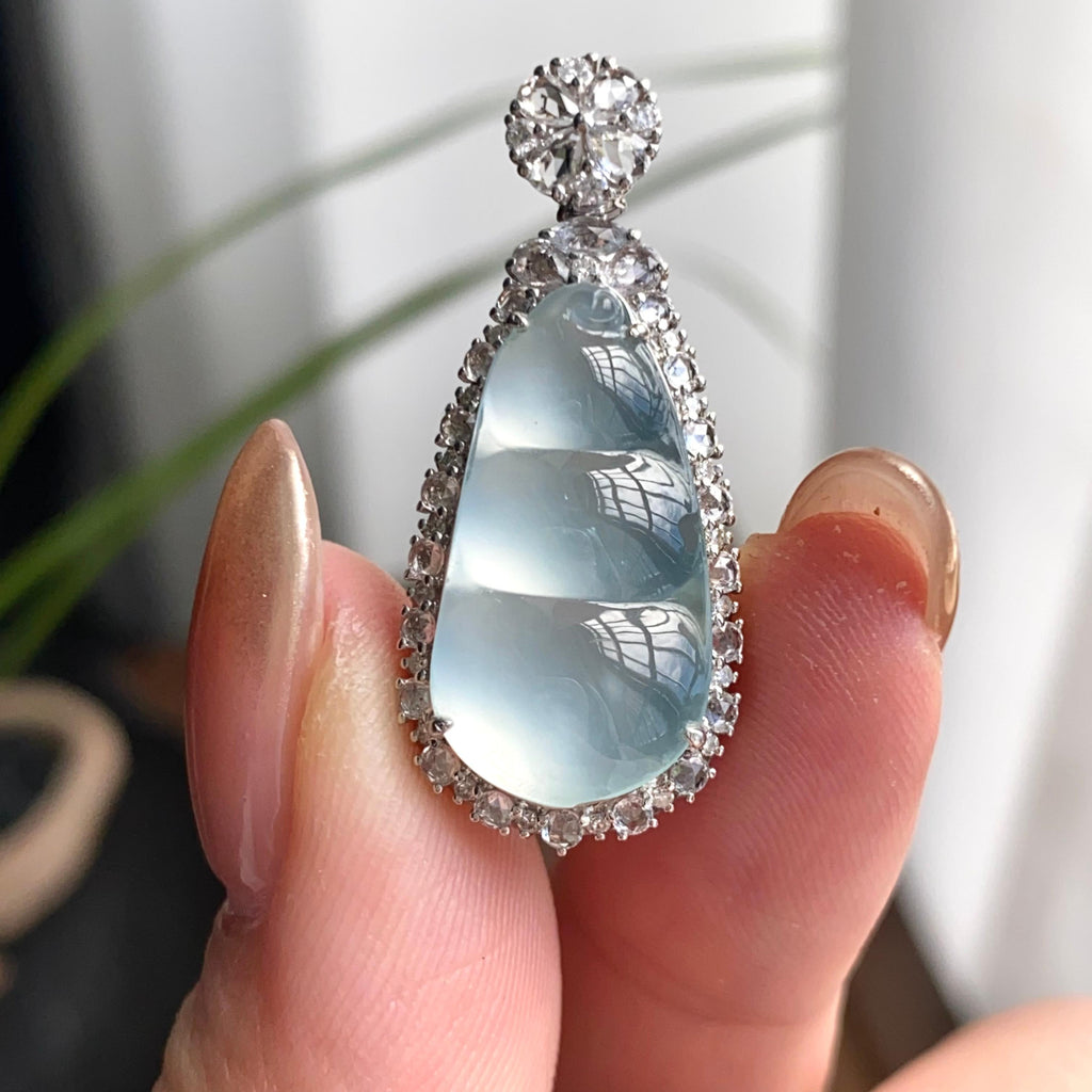 18k金钻镶冰玻种白月光福豆吊坠（yc262712）