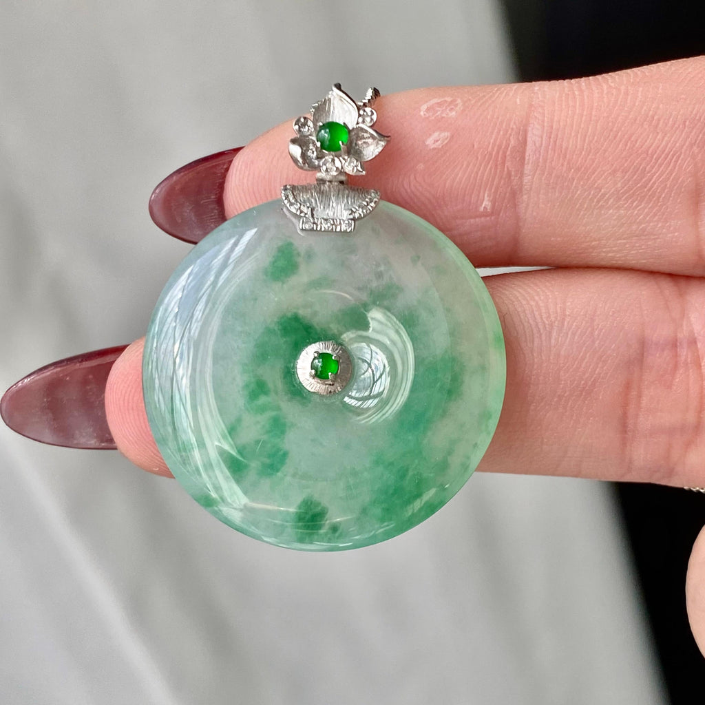 18k金钻镶冰种飘花平安扣吊坠（yc204864）