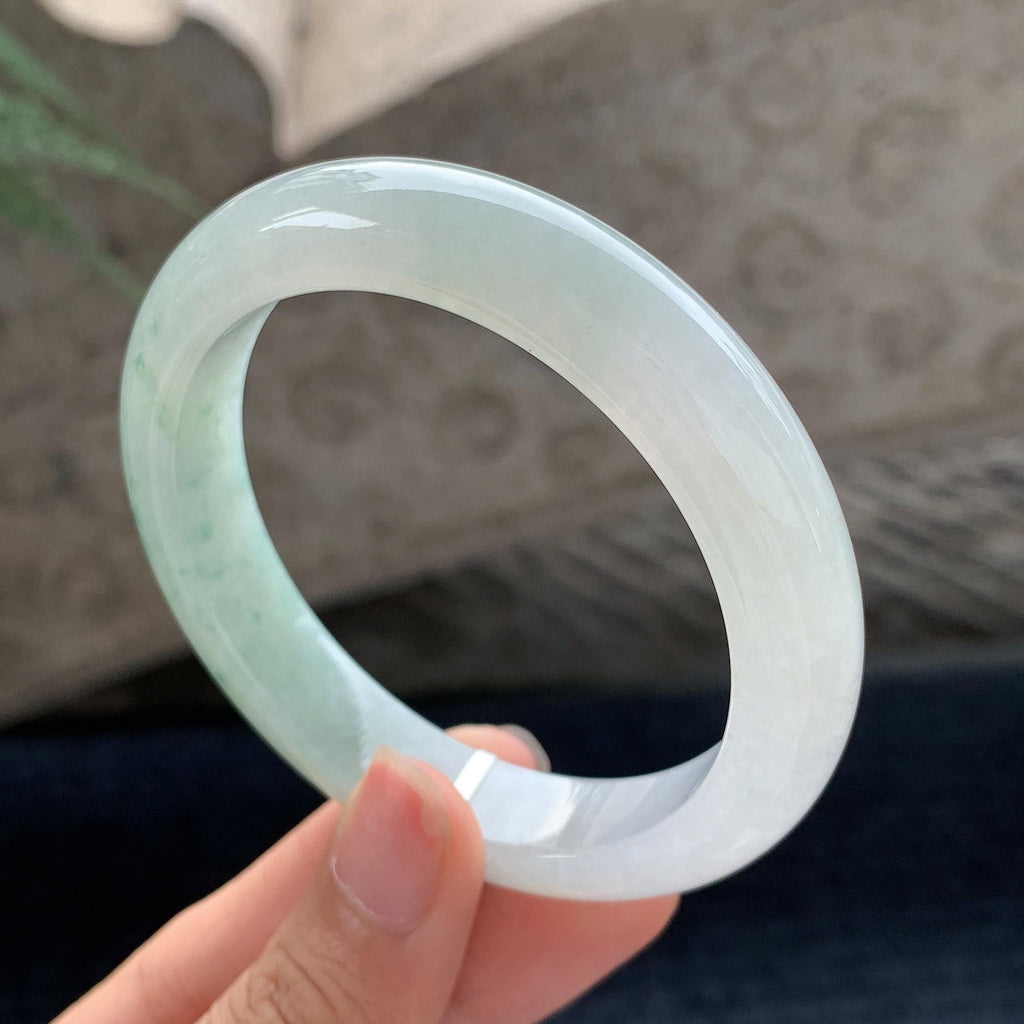 细糯种飘花正圈平安镯 55.5圈 天然缅甸A货翡翠（yc696424）