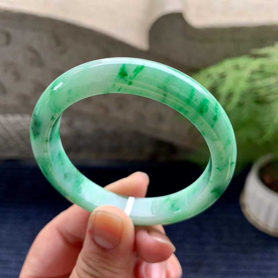 糯种飘绿花平安镯（53.8mm）（yc088380）