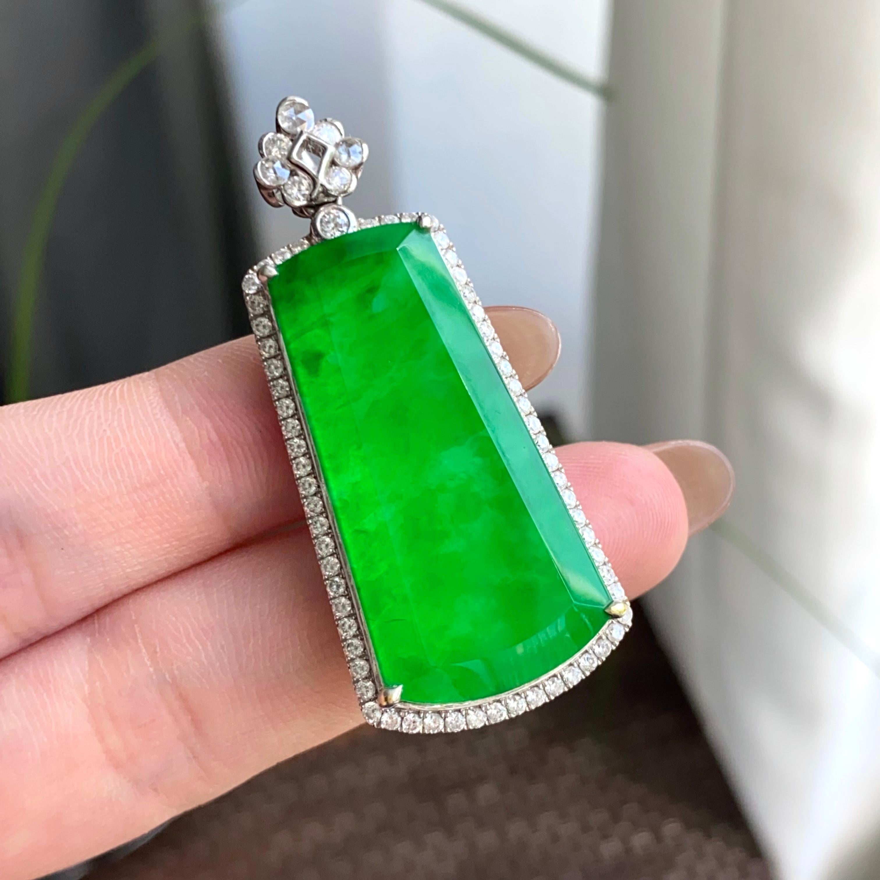 18k金钻镶冰种阳绿无事牌吊坠（yc263889）