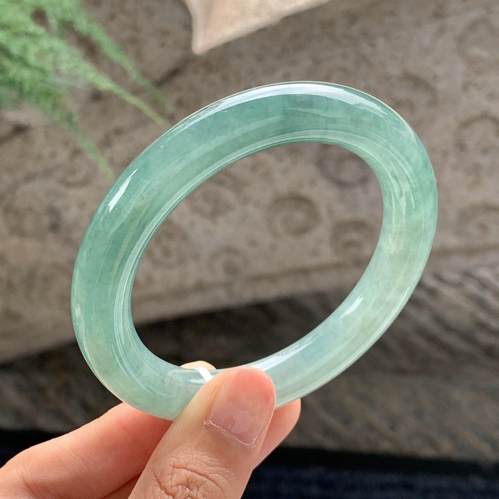 细糯种 湖水绿圆条手镯 54.5圈 天然缅甸A货翡翠（yc701175）