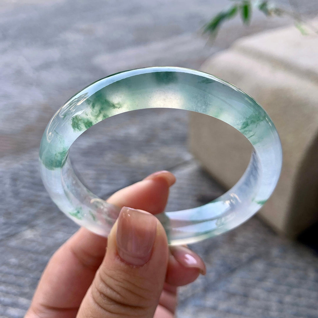 冰种飘绿花贵妃手镯 54.2圈口 天然缅甸A货翡翠（yc508662）