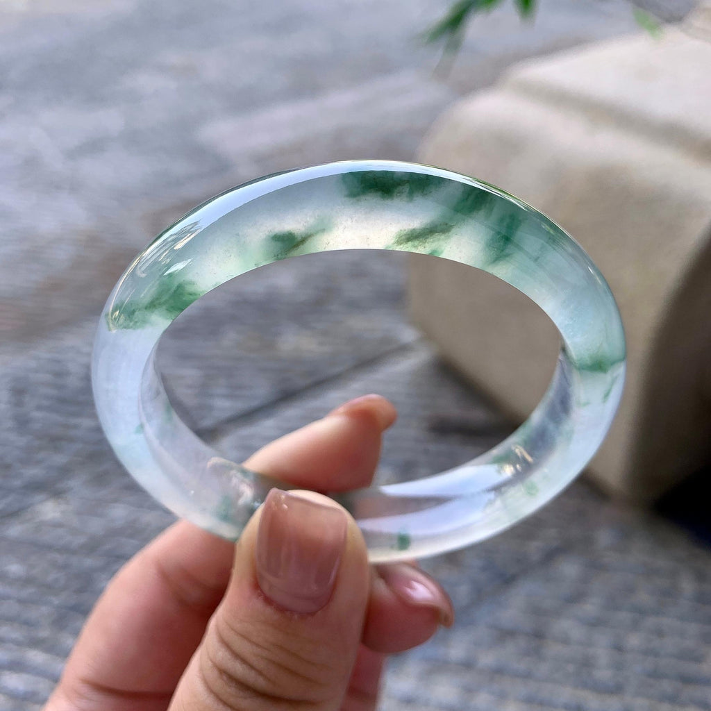 冰种飘绿花贵妃手镯 54.2圈口 天然缅甸A货翡翠（yc508662）