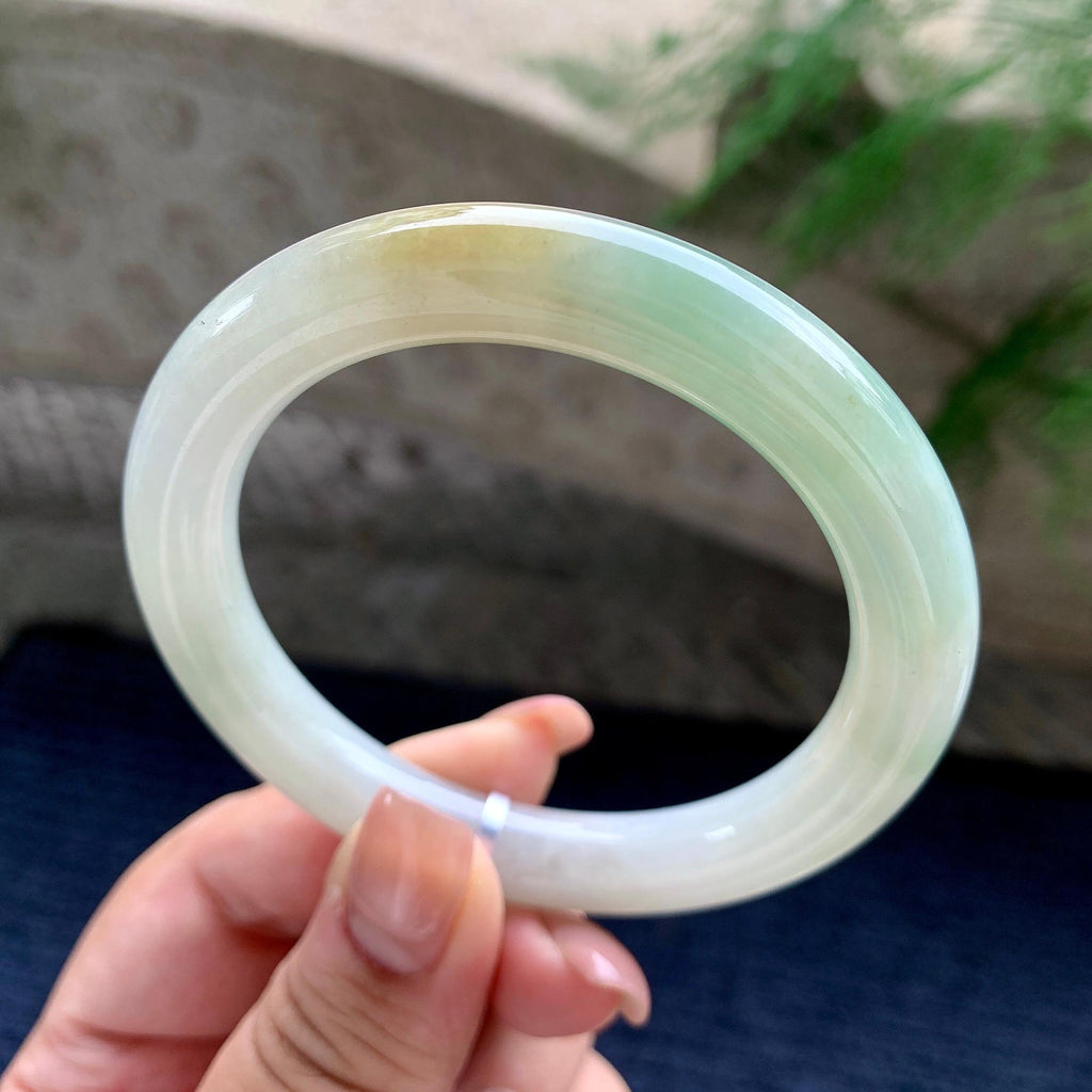细糯种黄加绿圆条手镯 56圈口 （yc537873）