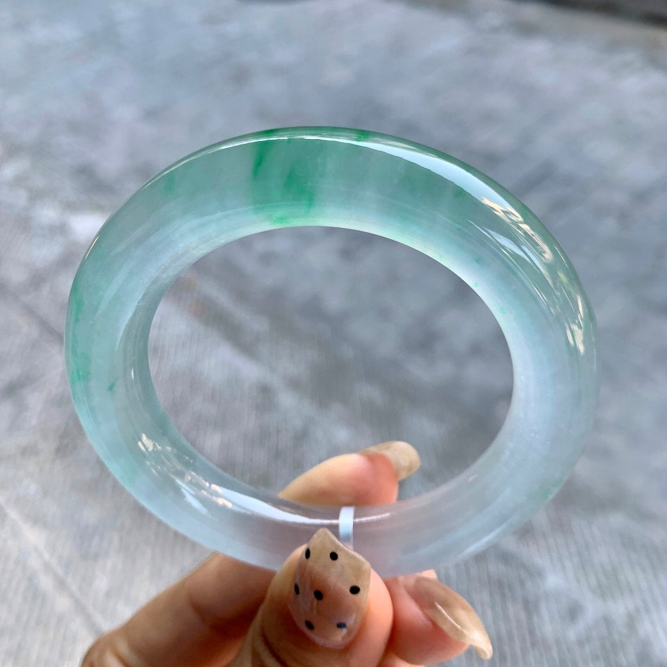 高冰飘绿翡翠圆条手镯镯心一套（52.8mm）（yc025803）