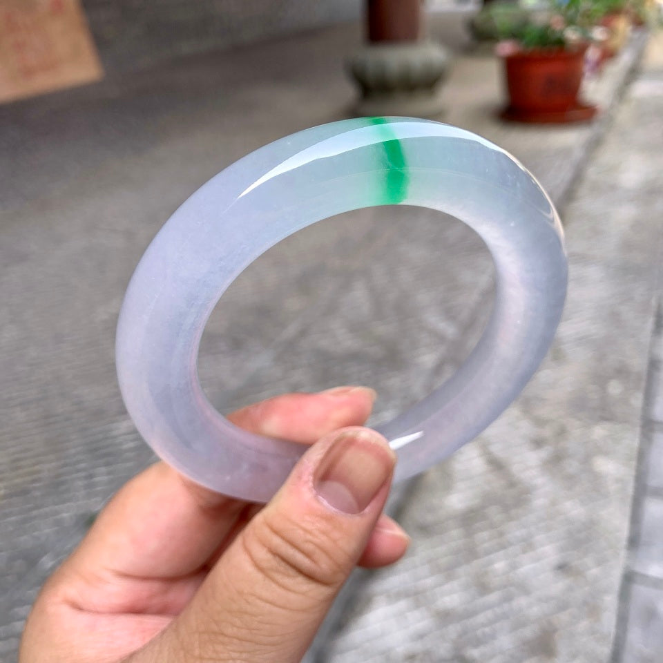 高冰种飘阳绿圆条手镯（58.5mm）（yc094210）