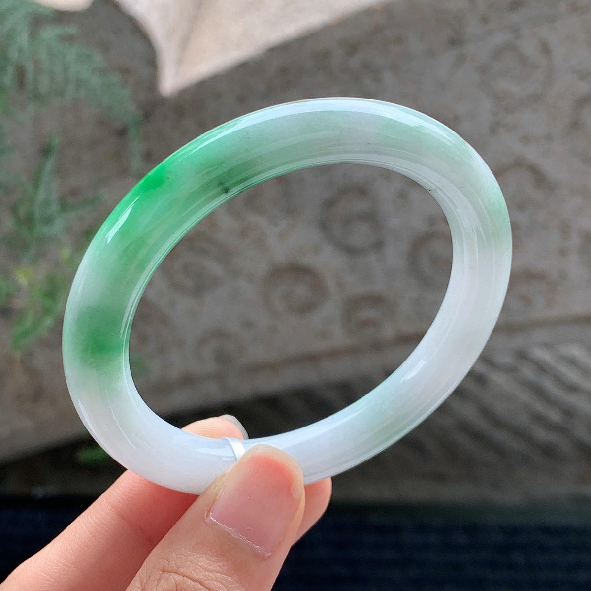细糯种 白底青圆条手镯 53.3圈 （yc696338）
