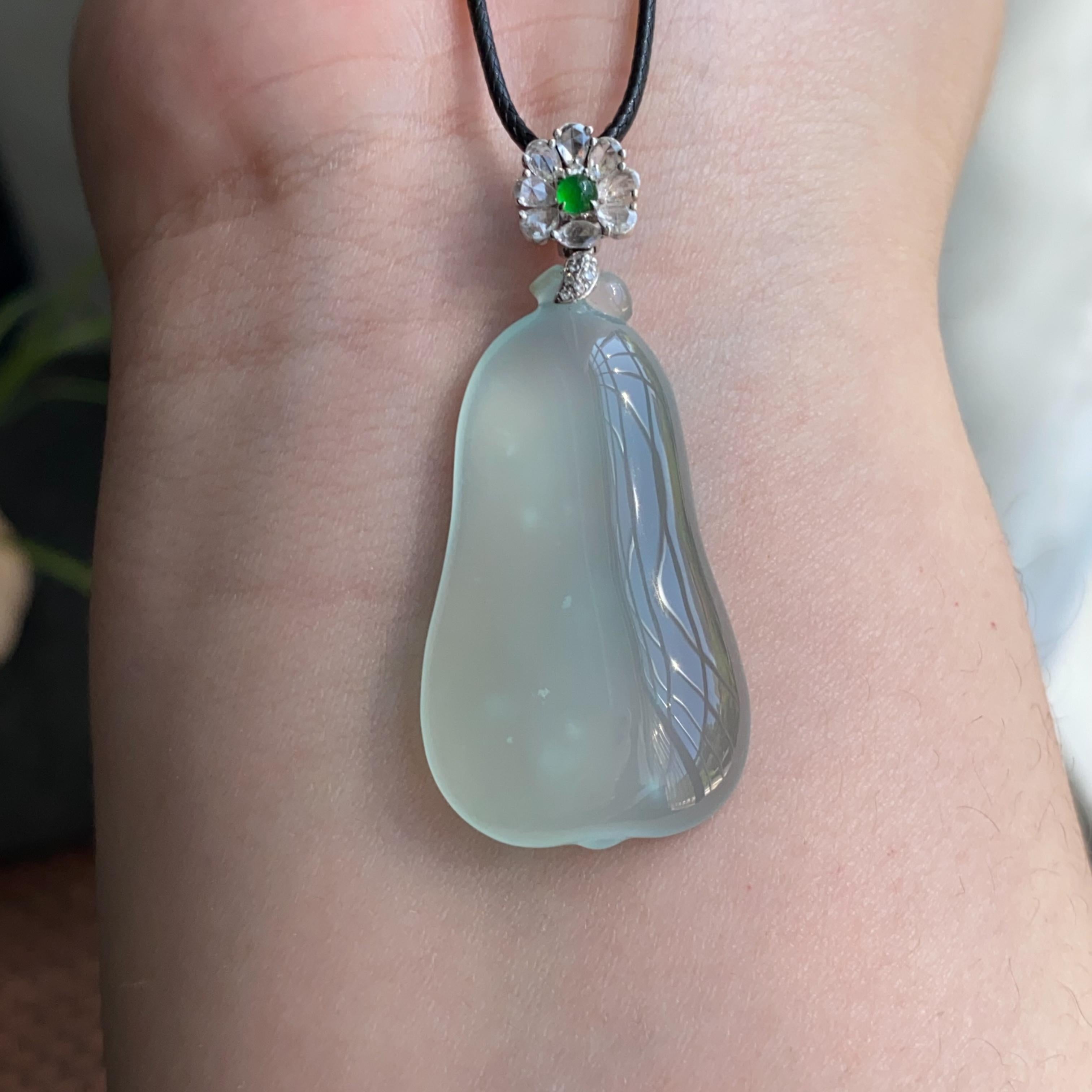 18k金钻镶冰种晴底福瓜吊坠（yc264934）