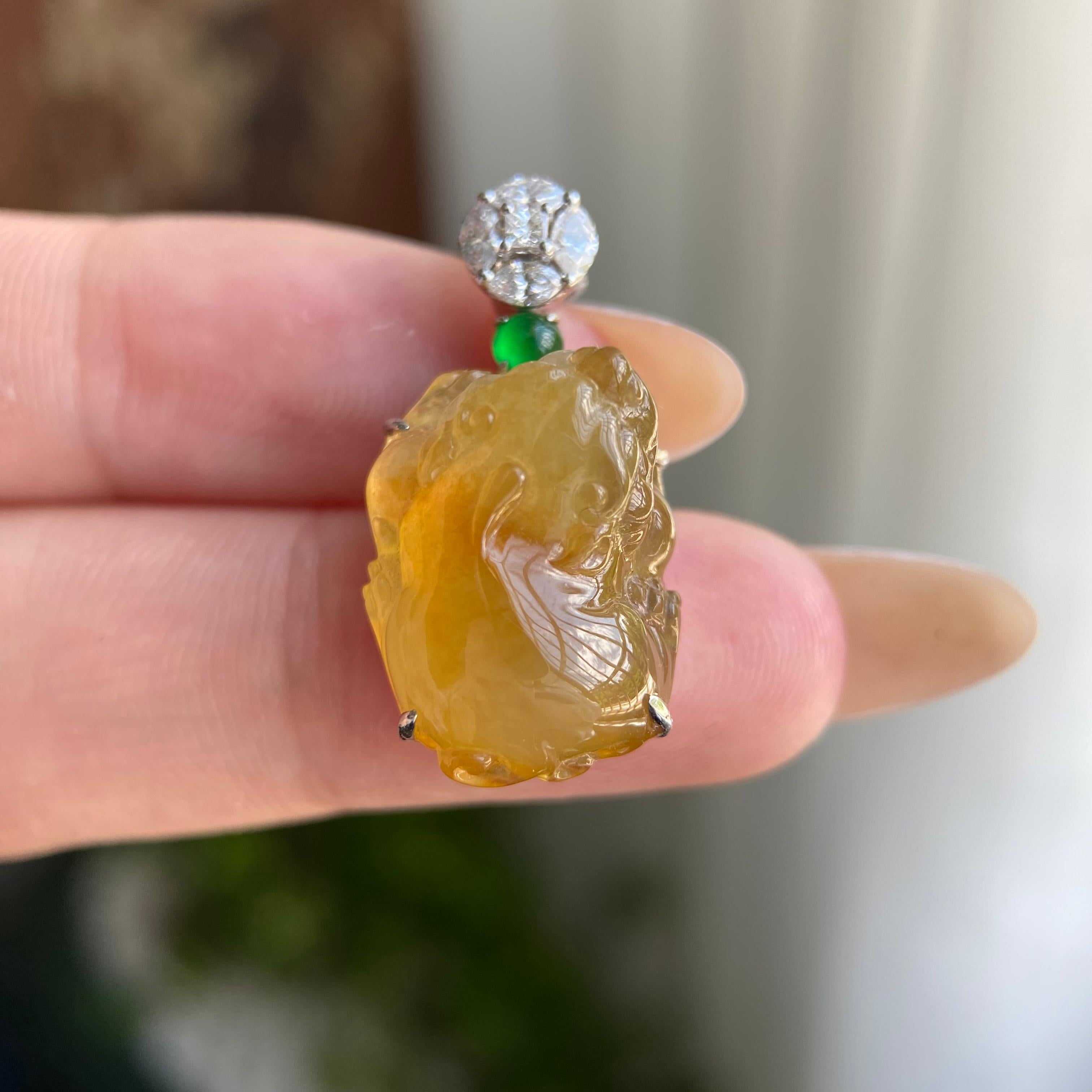 18k金钻镶冰种黄翡貔貅吊坠（yc209945）