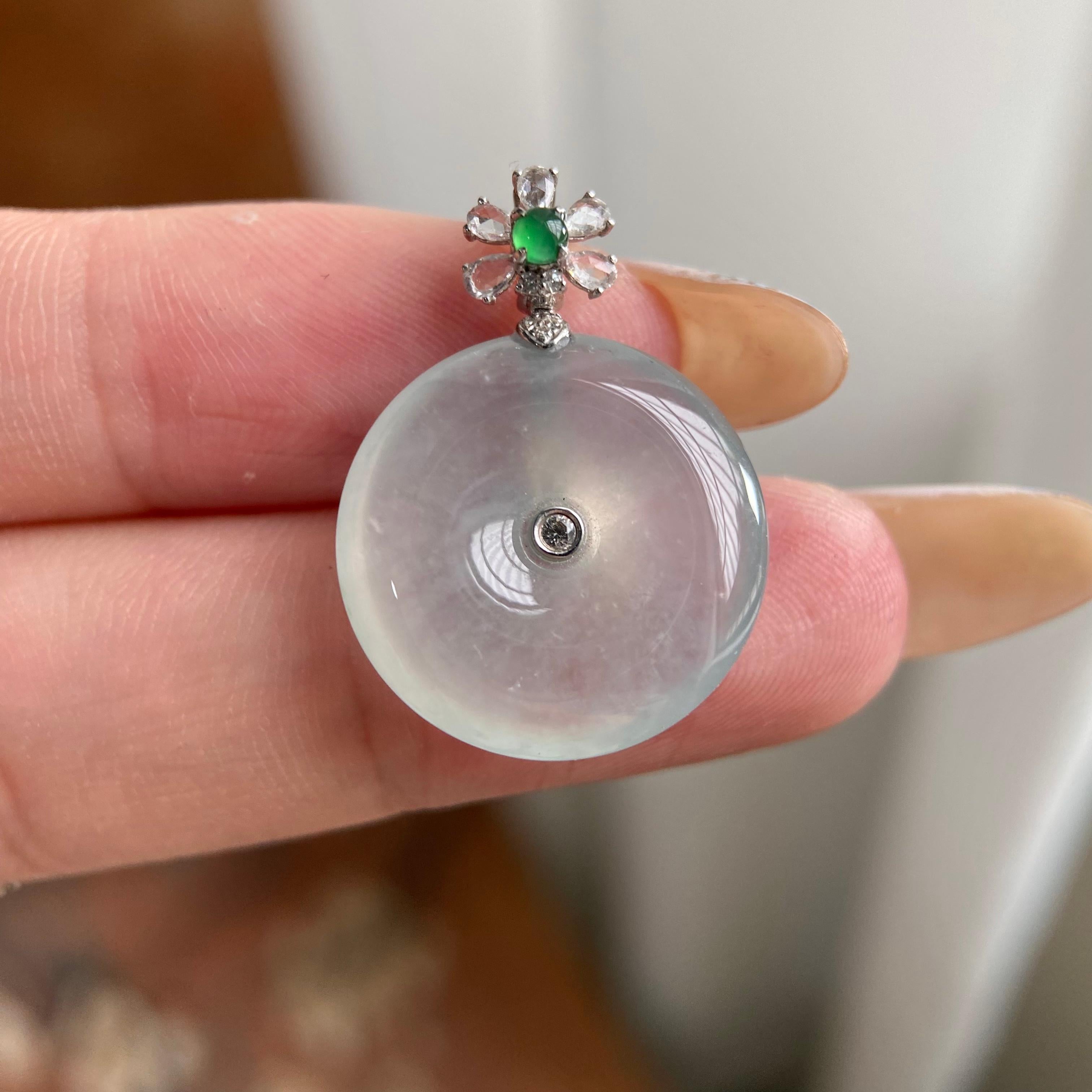 18k金钻镶冰种白月光平安扣吊坠（yc223795）