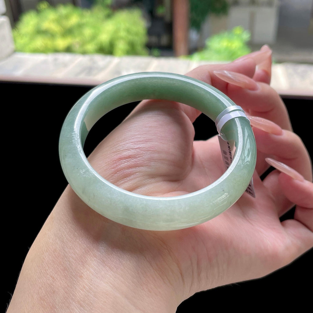 细糯种油青色湖水绿正圈平安镯 56圈 天然缅甸A货翡翠（yc524204）