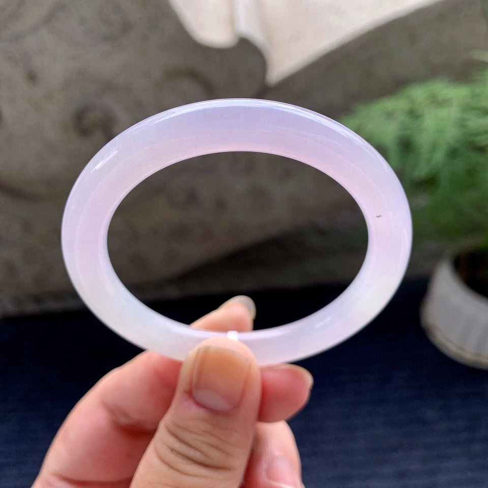 糯冰种淡紫罗兰圆条手镯（52mm）（yc117930）