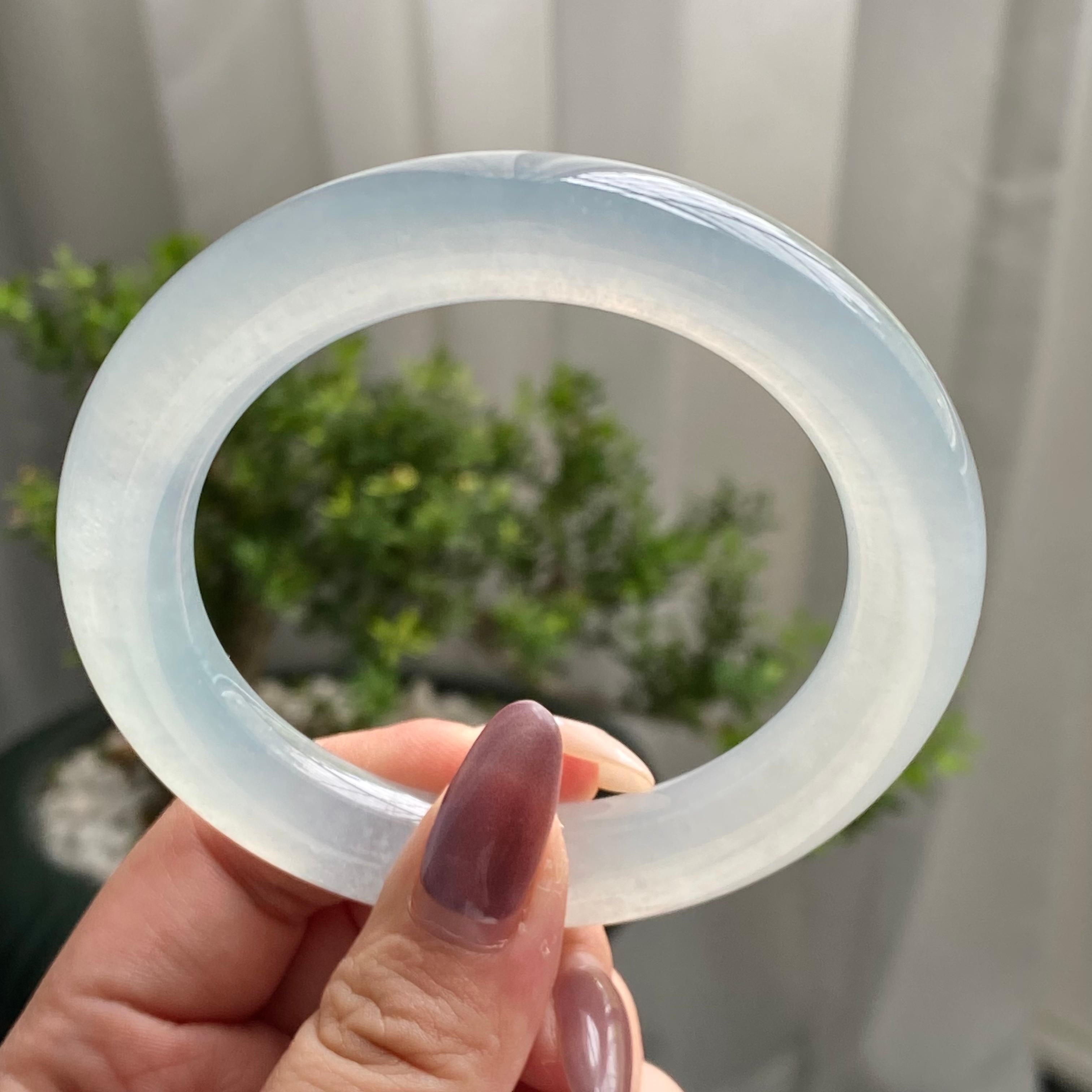 冰种白月光圆条手镯（58）（yc199716）