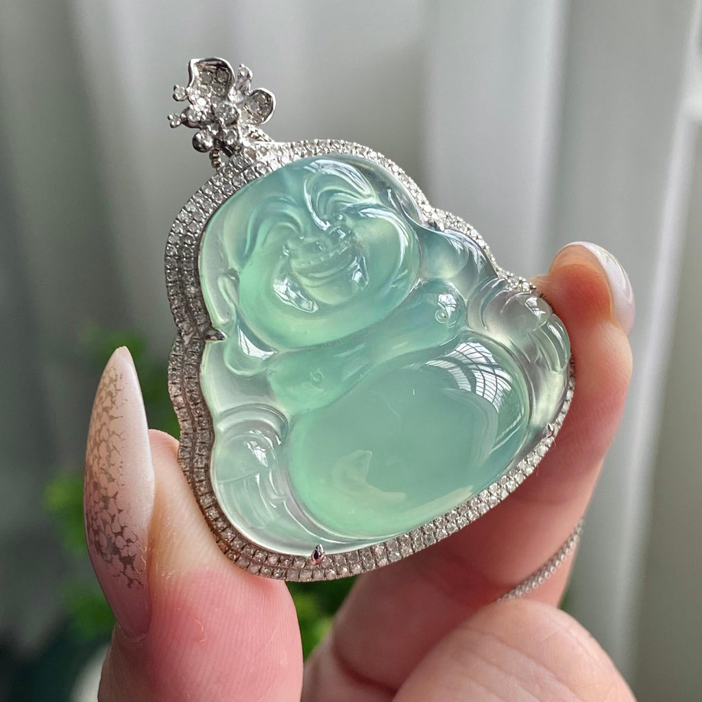 18k金钻镶冰种晴底佛公吊坠（yc206342）