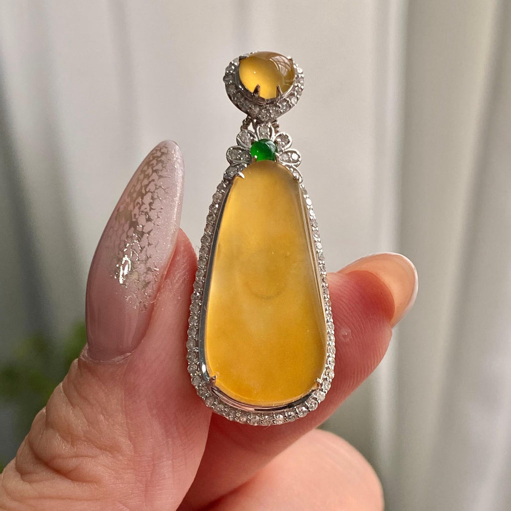 18k金钻镶冰种黄翡无事牌吊坠（yc206765）