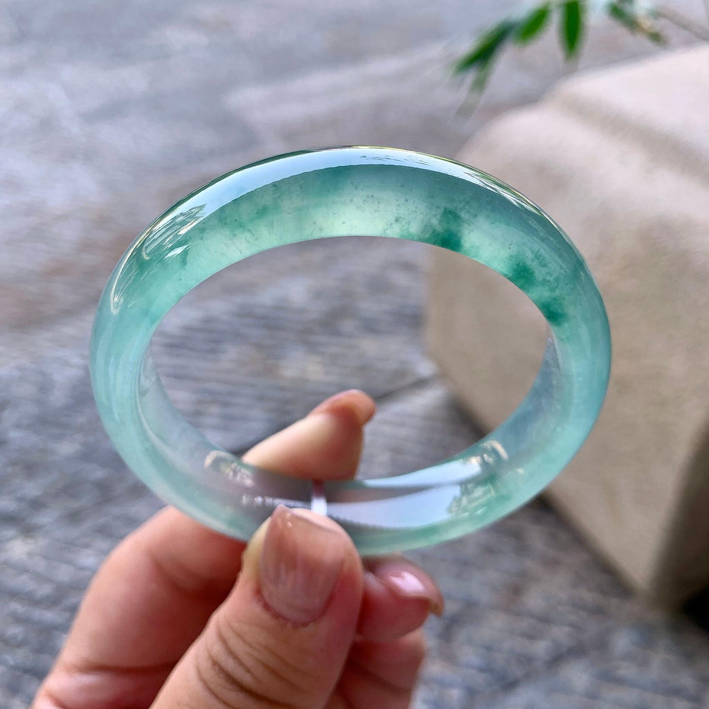 冰种晴水飘蓝花正圈平安镯 54圈口 天然缅甸A货翡翠（yc508663）