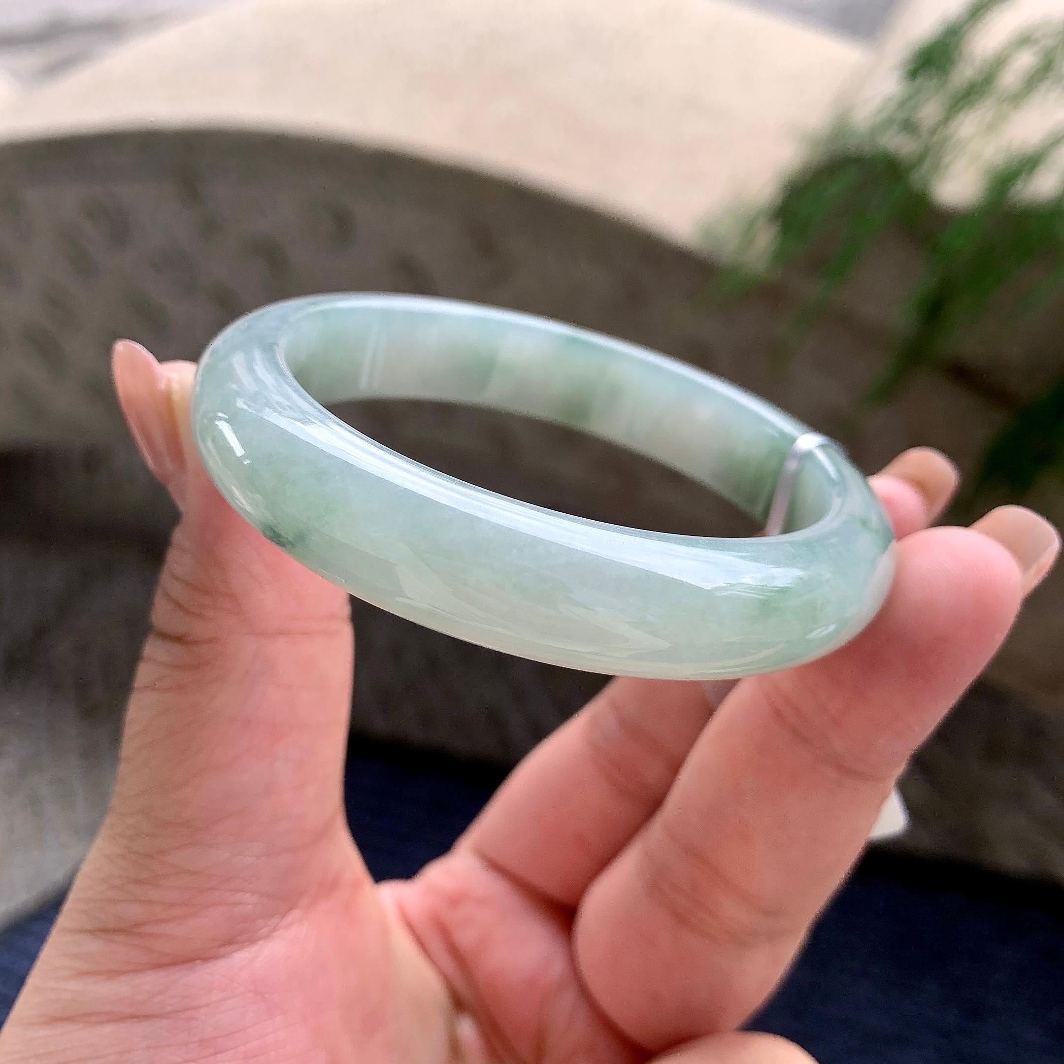 细糯种飘蓝花正圈平安镯 54.7圈口 天然缅甸A货翡翠（yc532838）