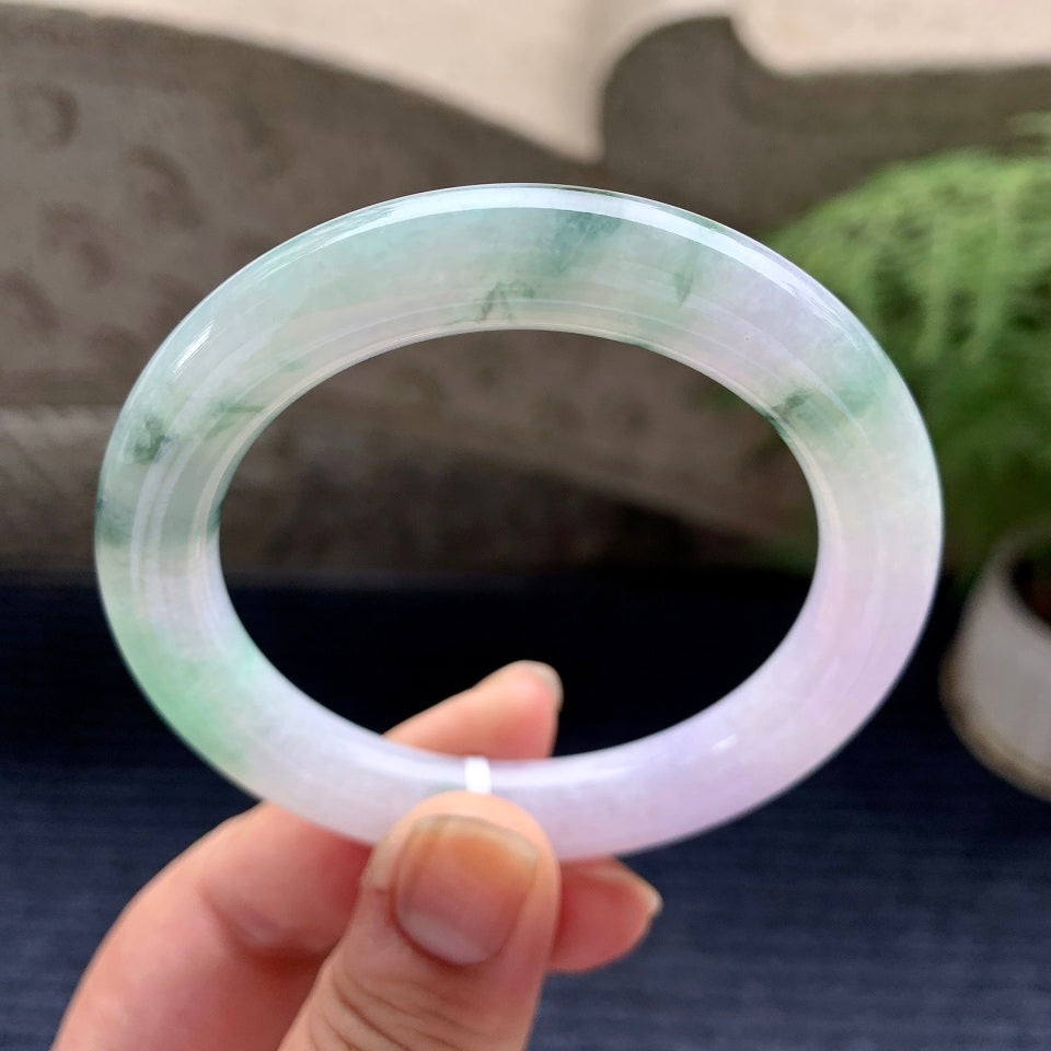 糯种飘花带淡紫罗兰圆条手镯（52.6mm）（yc088747）