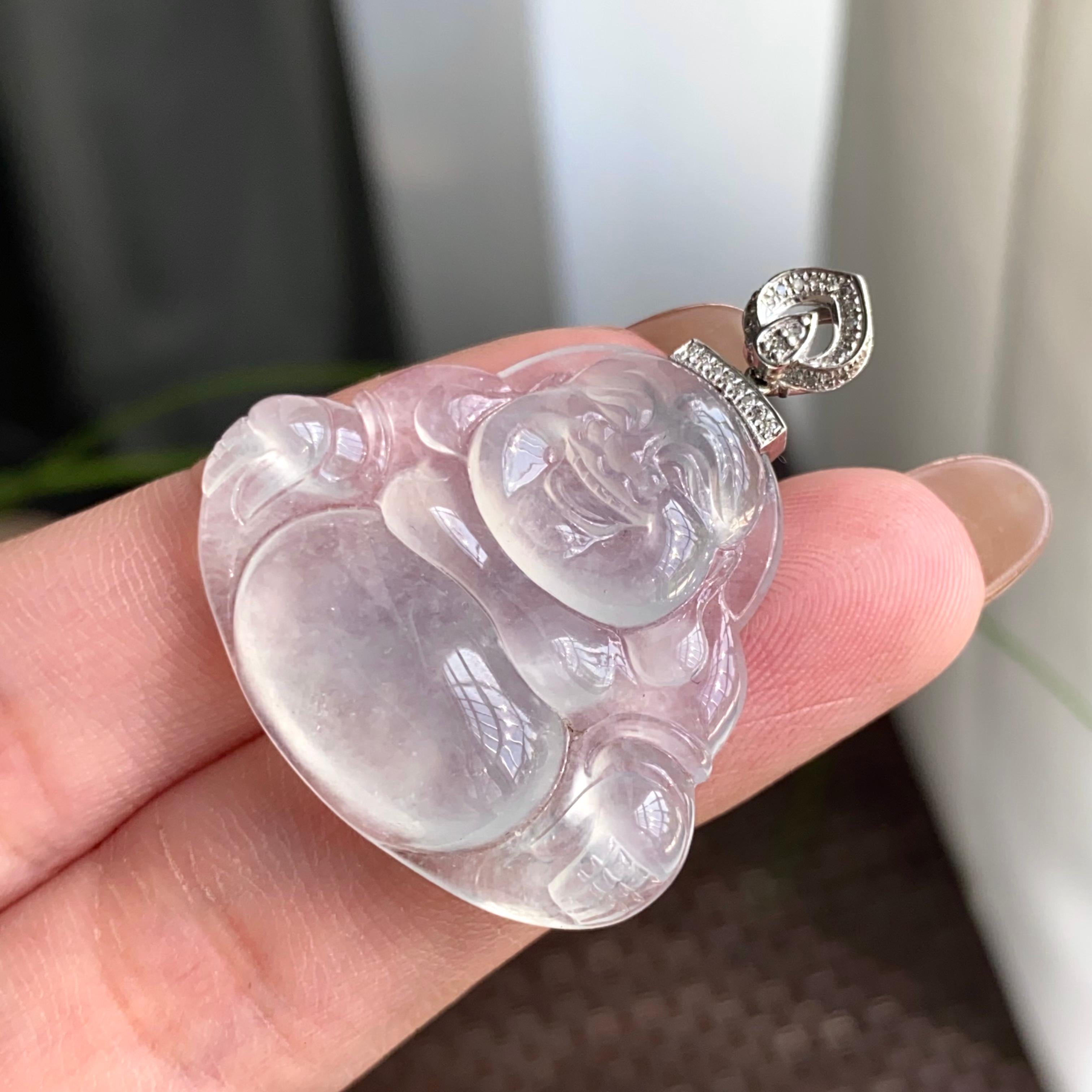 18k金钻镶冰种白月光佛公吊坠（yc263876）