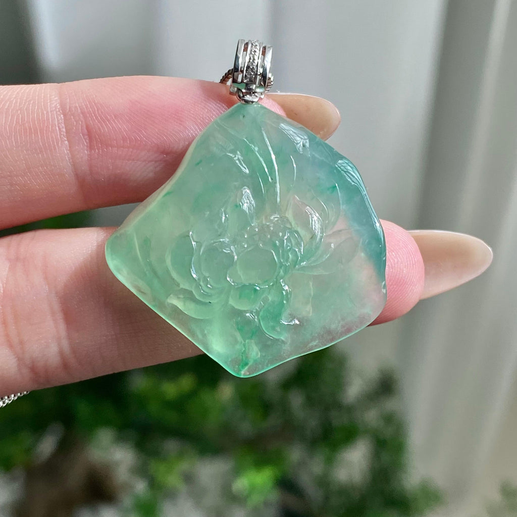 18k金钻镶冰种晴底莲花吊坠（yc206738）