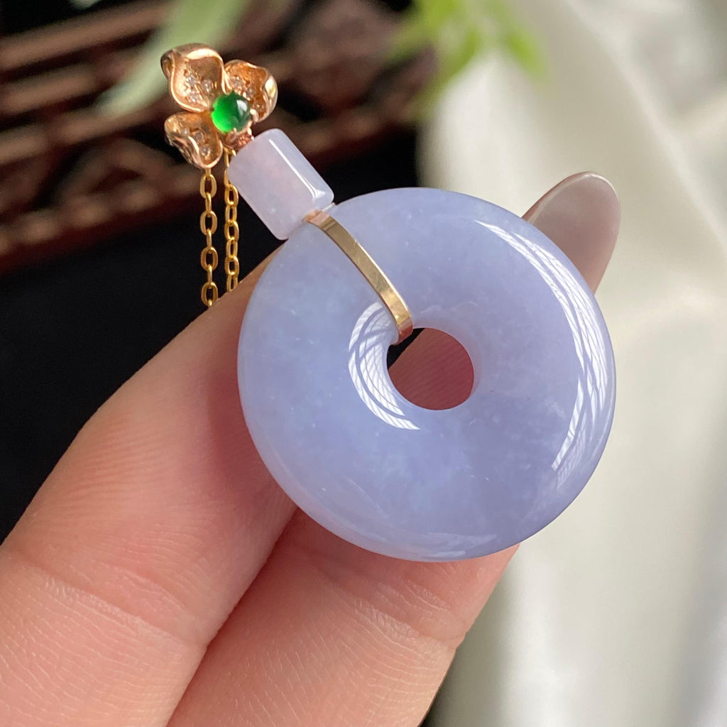 18k金钻镶细糯种紫罗兰甜甜圈吊坠（yc197327）