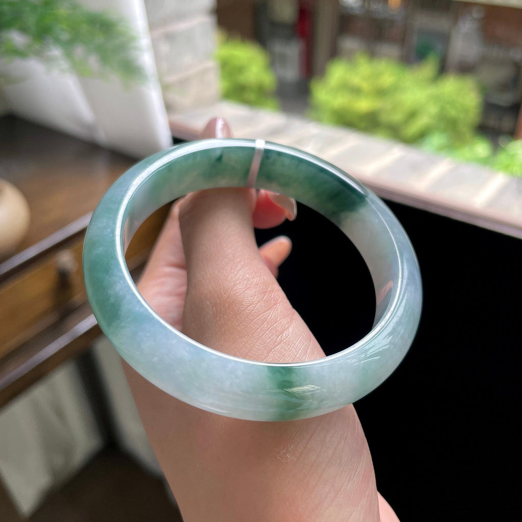 细糯种飘花正圈平安镯 56圈 天然缅甸A货翡翠（yc703297）