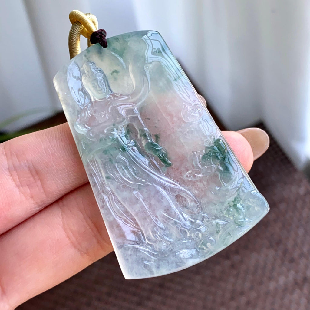 冰种飘花度母牌吊坠（yc265643）