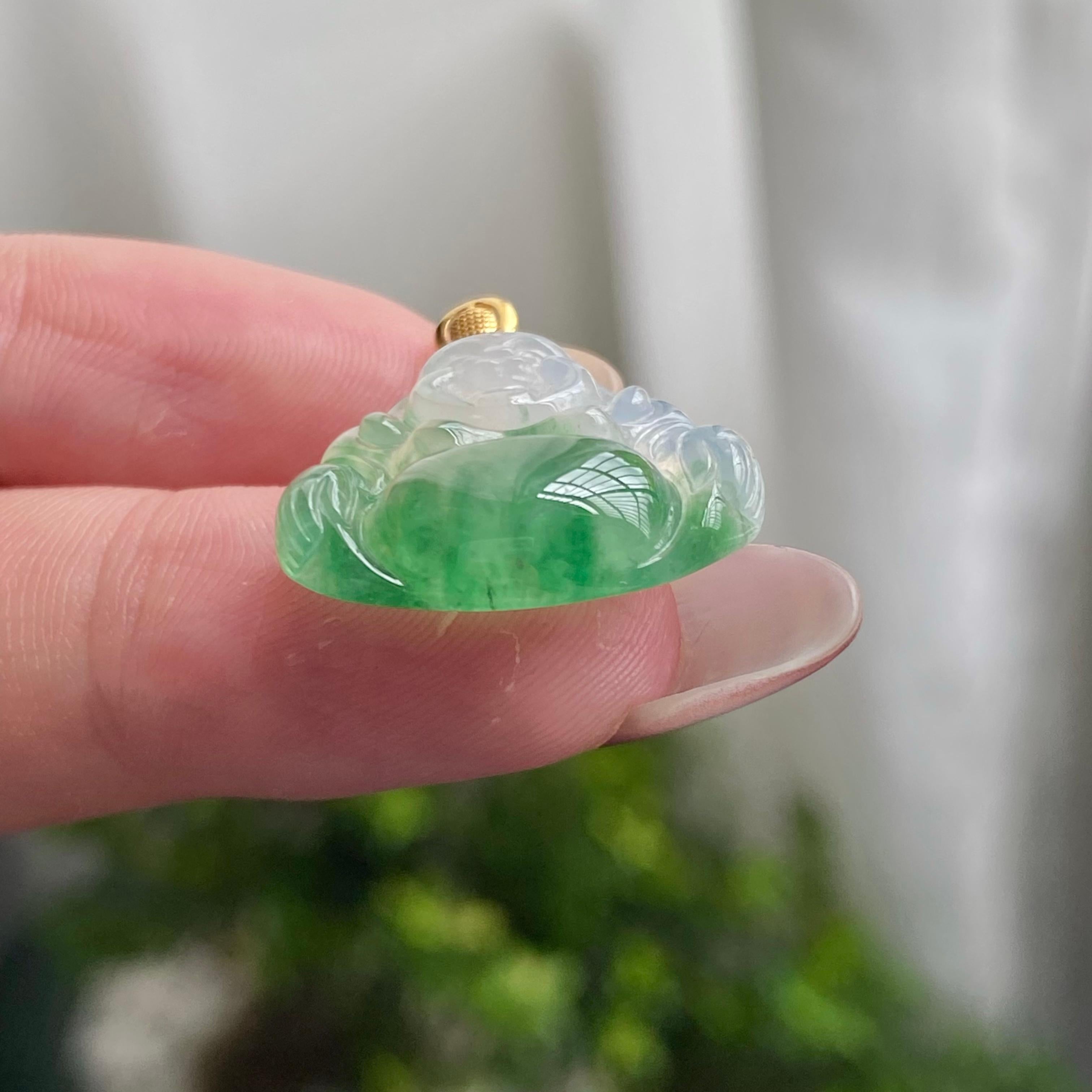 18k金镶冰种飘花佛公吊坠（yc200357）