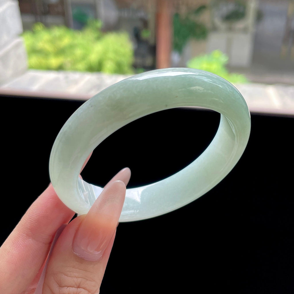 细糯种晴绿底正圈平安镯 55圈 天然缅甸A货翡翠（yc524202）