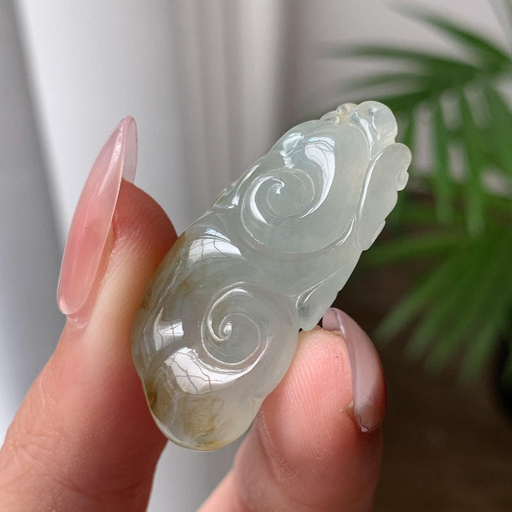 糯冰种飘黄翡如意吊坠 天然A货缅甸翡翠（yc693128）