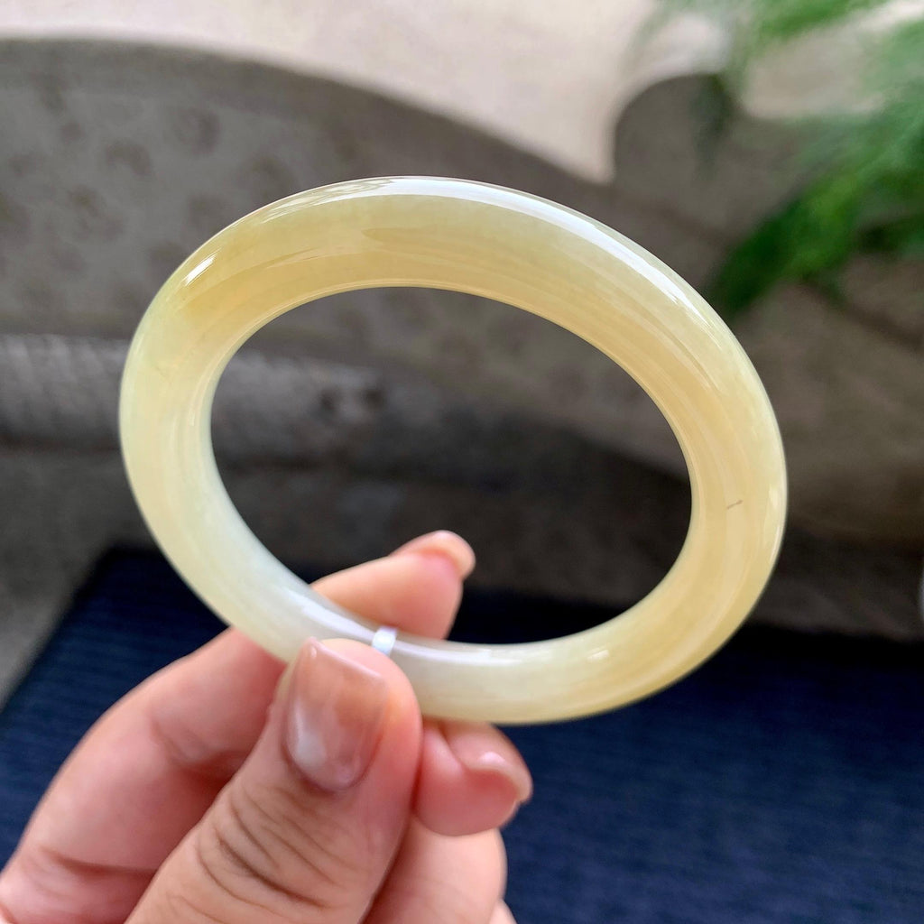 小圈口 细糯种黄翡圆条手镯 49.6圈口 天然缅甸A货翡翠（yc703337）